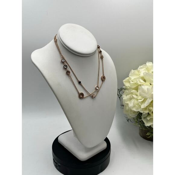 Kate Spade Spot The Spade Long Rose Gold Bezel Crystal Spade Station Necklace - Picture 3 of 10